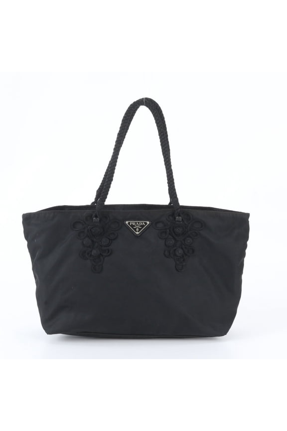 Pre-Owned Prada Tessuto Nylon Triangle Logo Leather Tote Bag Handbag Shoulder Black Women's