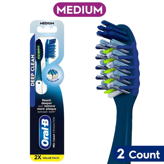 Oral-B Pro Clean Cross Action Toothbrushes, Deep Plaque Removal, Soft, 2 Count