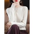 thumbnail image 5 of Suéter de mujer 100 % lana merino, jersey de manga larga con cuello redondo, jersey básico para primavera, otoño e invierno, prendas de punto, 5 of 5