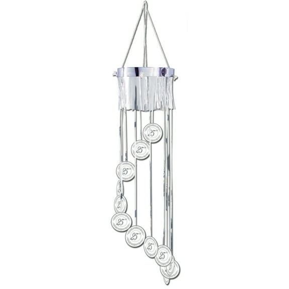 Party Central Club Pack of 12 Silver and White Spiral "25th" Wedding Anniversary Hanging Party