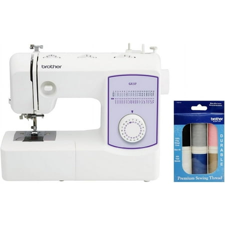 Brother GX37 Sewing Machine, 37 Built-in Stitches, 6 Included Sewing Feet and 6-Piece Premium Sewing Thread Pack