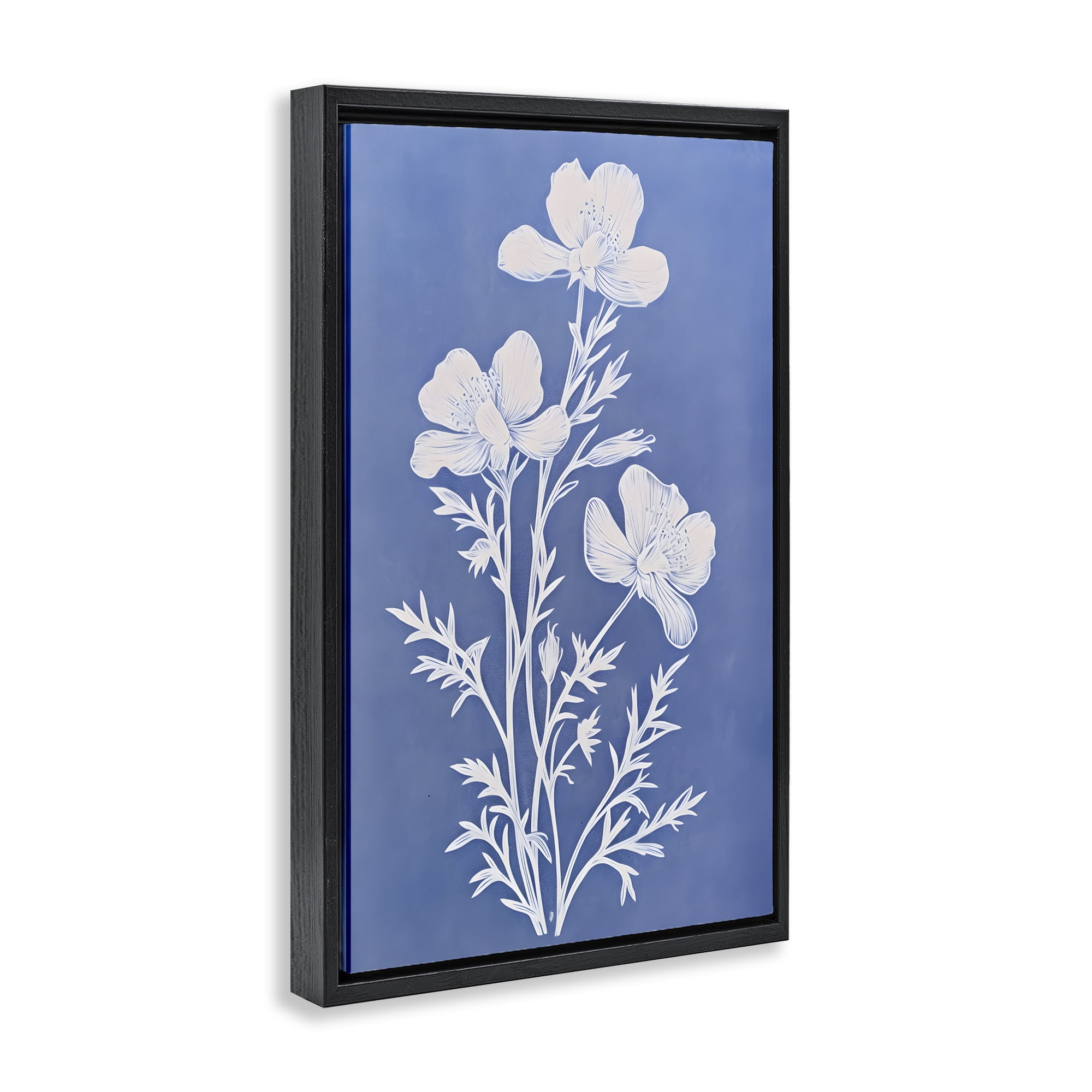 Stupell Industries Cerulean Blue Blooms Botanical & Floral Painting Black Floater Framed Art Print Wall Art, 17 x 25