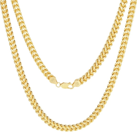 Nuragold 10k Real Yellow Gold Franco Square 6mm Box Chain Wheat Chain Necklace (18"-30") Italian Jewelry for Men