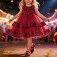thumbnail image 2 of Kids Girls Layered Tulle Dress Red Dress Sleeveless Princess Birthday Dress for Girls Preschool Graduation 5-6 Years, 2 of 8