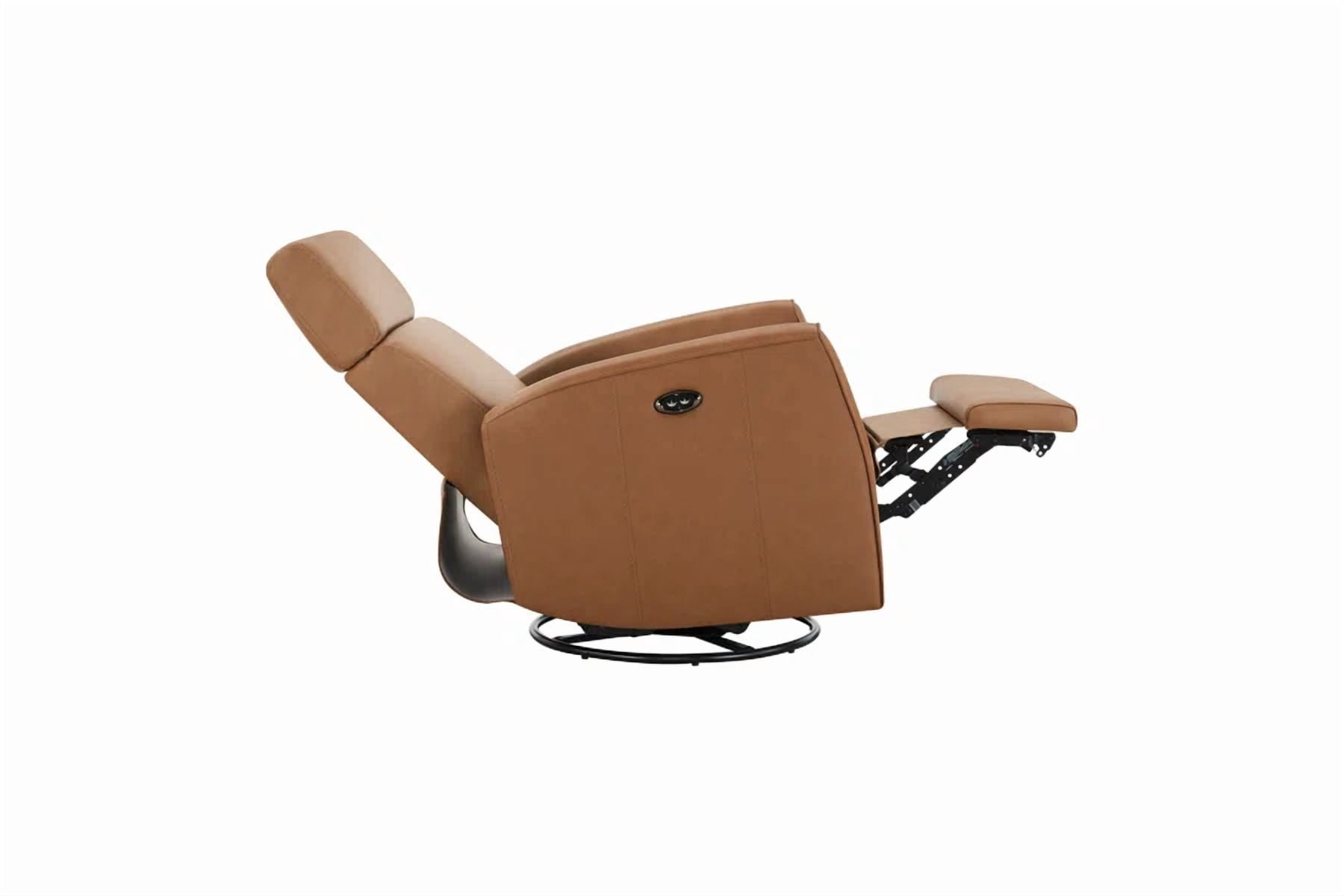 Spruce & Spring Premium Genuine Leather Power Swivel Glider Recliner With Dual Armrests 1 Piece Indoor Use Brown Fabric