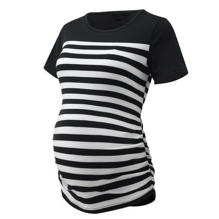 

NIUREDLTD Womens Maternity Casual Short Sleeve Striped Print T Shirt Tops Pregnant Tunic Blouse