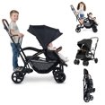 thumbnail image 1 of INFANS Double Stroller with Leather Handle, Front Seat 2-Position Recline, Rear Standing Board, 5-Point Harnesses, Dual Rear Brakes and Lockable Front Wheels, Baby Pushchair for Toddlers, 1 of 9