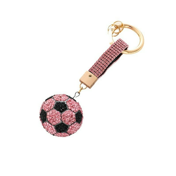 Llavero de fútbol rosa a la moda con cristal de strass