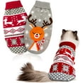 thumbnail image 1 of Conjunto de 2 suéteres navideños para gatos: suéter navideño para cachorros, suéteres con copos de nieve para gatitos y perros pequeños, suéter de cuello redondo para gatitos y cachorros (rojo talla 1, 1 of 5