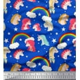 thumbnail image 1 of Soimoi Blue Poly Georgette Fabric Rainbow & Unicorn Face Print Sewing Fabric Yard 52 Inch Wide, 1 of 3