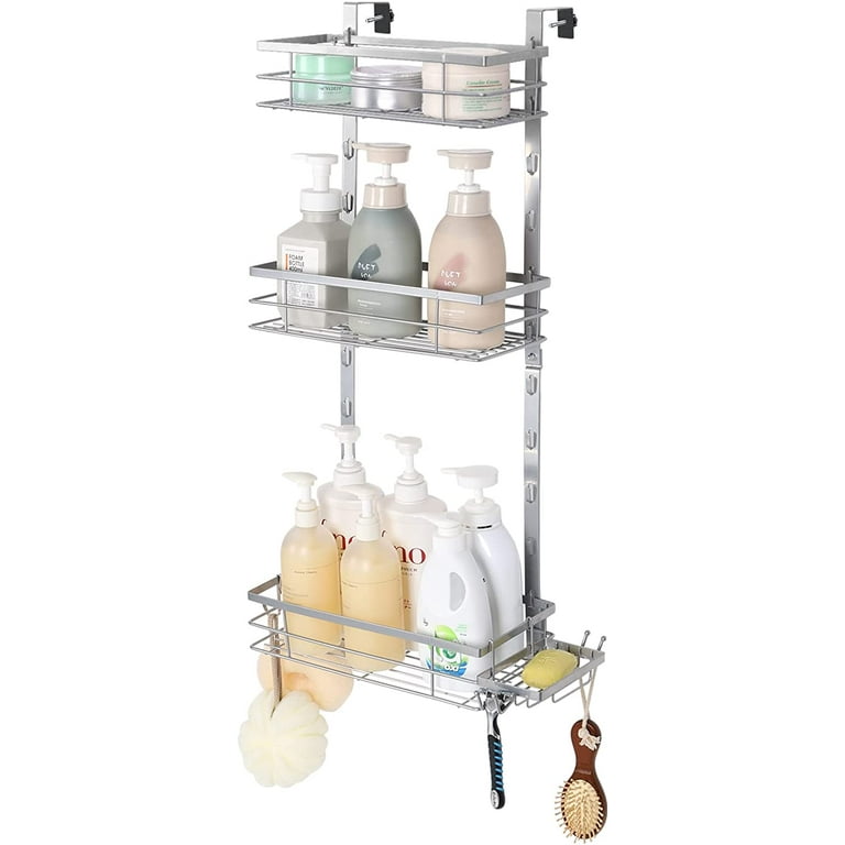 Over the Door 3 Tier Shower Caddy, Adjustable Hanging Organizer with Suction  Cup, Silver 