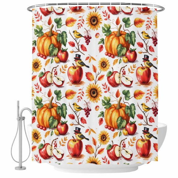 Fall Pumpkins Shower Curtain, Waterproof Shower Curtains for Bathroom, Thanksgiving Flower Country Leaves Rustic Fruit Washable Fabric Bathtub Curtain Set Bath Decor with 12 Hooks Stall 36"x72"