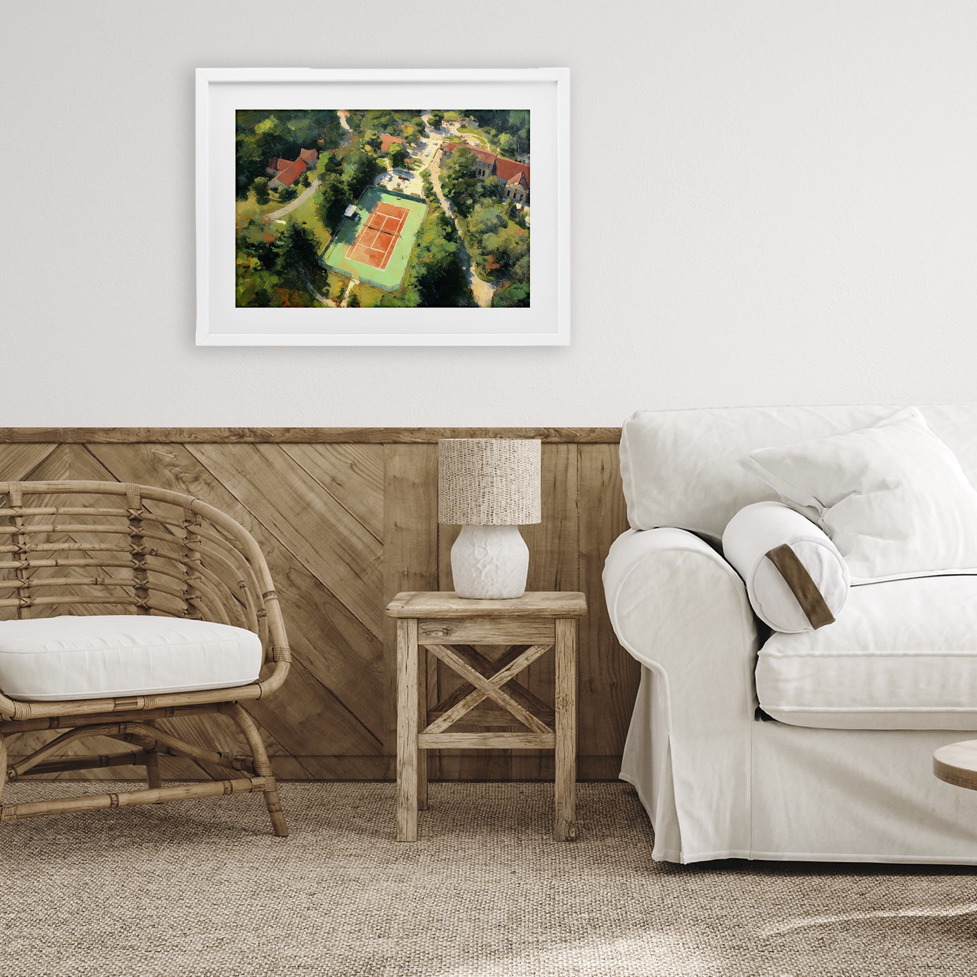 Stupell Industries Aerial Tennis Court Park White Framed Print Under Glass, design by Petal Prints Design