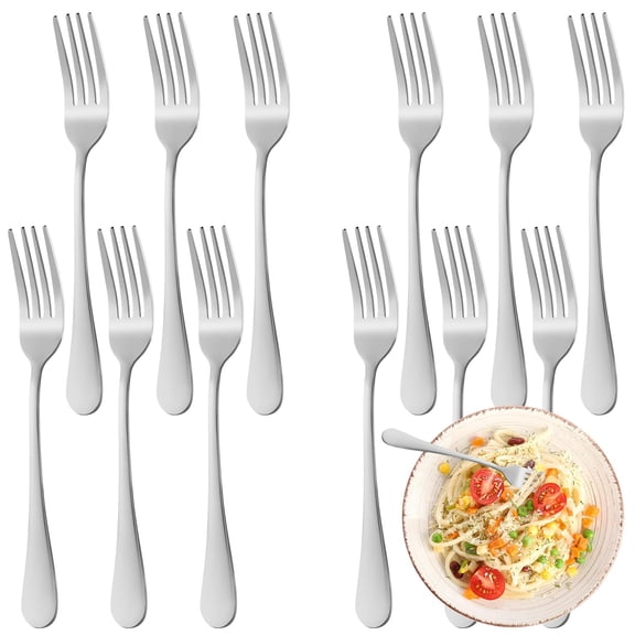12 Pcs Stainless Steel Dinner Forks, Grade Silverware Set, Heavy Duty Forks for Home Kitchen Restaurant, Elegant Mirror Finish, Dishwasher Safe, Silver