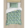 thumbnail image 1 of Floral Duvet Cover Set Twin Size, Stripes with Nature Blossom Silhouettes Coming of the Spring Theme, Decorative 2 Piece Bedding Set with 1 Pillow Sham, Navy Blue Apple Green, by Ambesonne, 1 of 3