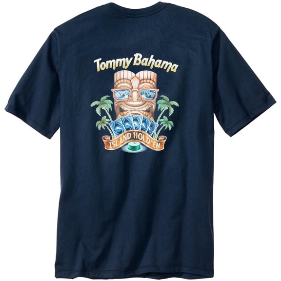 Tommy Bahama Mens Relax Cotton Graphic T-Shirts (Island Hold Em'/Navy, Medium)