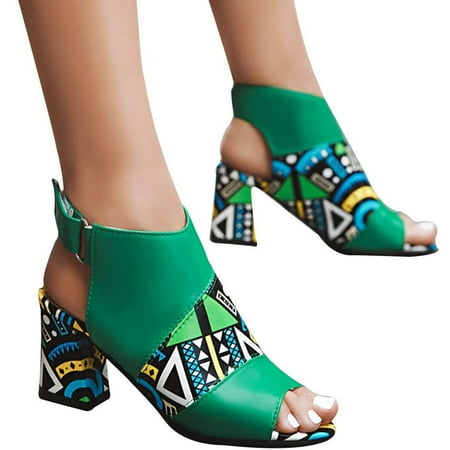 

Penkiiy Women Thick High Heels Fish Mouth Plus Size Belt Buckle Open Toe Shoes Sandals