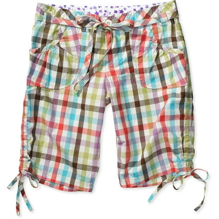 No Boundaries - Juniors' Plaid Cinched Bermuda Shorts