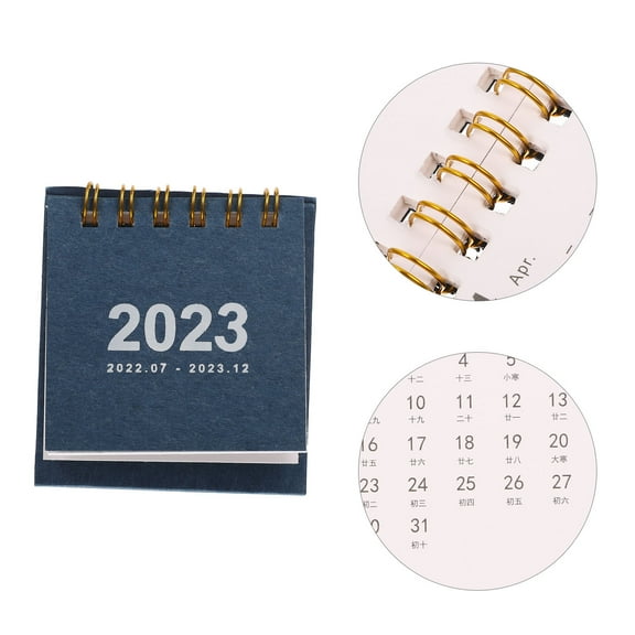 TAILTOSS 1Pcs Small Calendar for Desk Blue Paper 7x6.5x3.5in Compact Standing Home Use