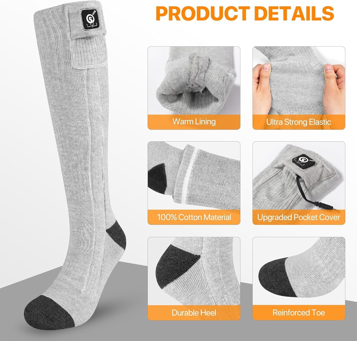 SNOW DEER Heated Socks for Men Women, 7.4V Rechargeable Battery Electric Ski Foot Warmer for Hunting Fishing Camping Hiking Skiing