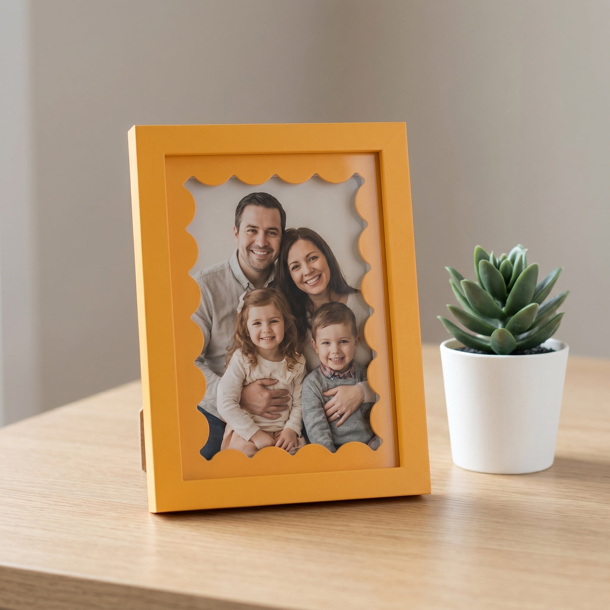 Unique Bargains MDF Wood Cute Wavy Picture Frame Yellow 5" x 7"