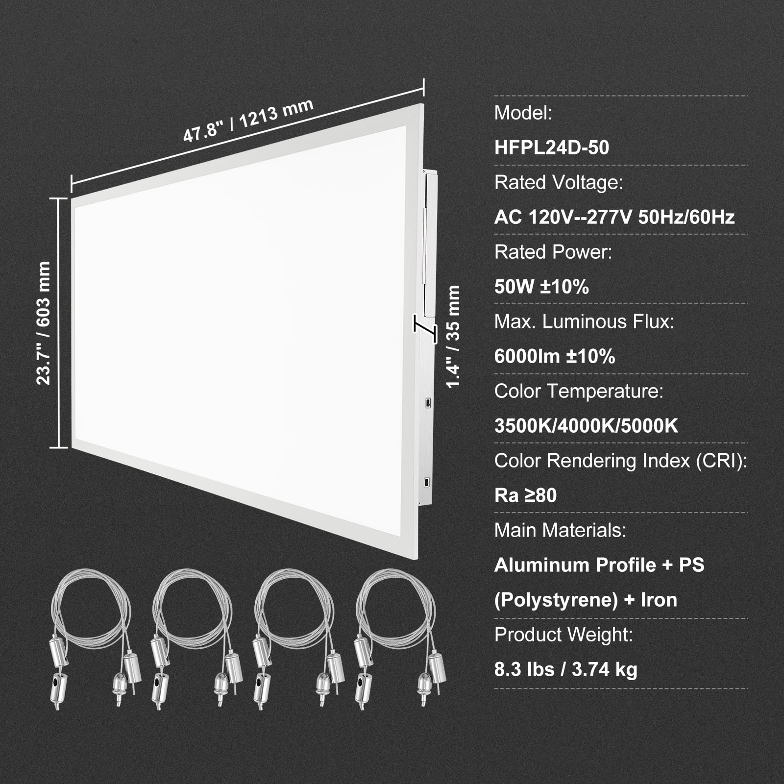 KFFKFF 2x4ft LED Panel Light 6000LM 50W LED Ceiling Light 3500K/4000K/5000K