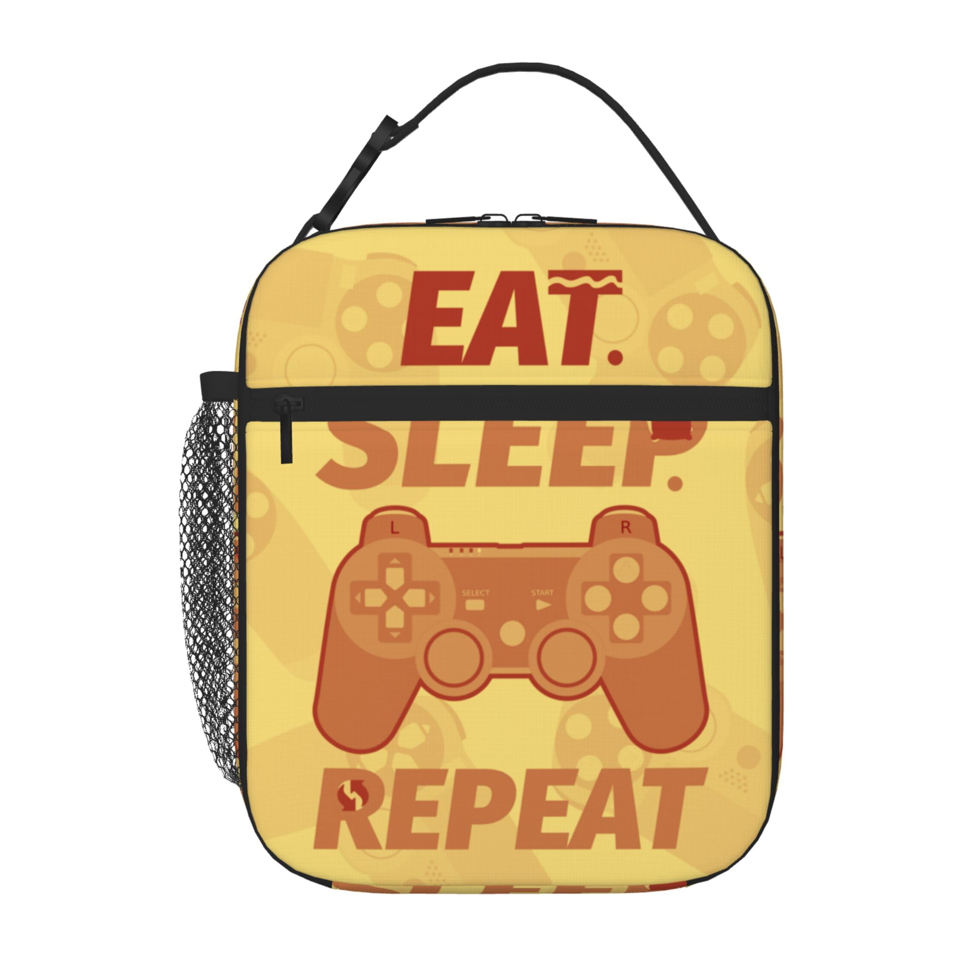 TEQUAN Portable Lunch Bag, Yellow Cartoon Eat Sleep Game Controller ...