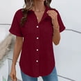 thumbnail image 2 of Tops de Color Sólido para las Mujeres Manga Corta V-Cuello Botón Arriba, Blusa de Moda Casual para el Uso Diario, 2 of 9