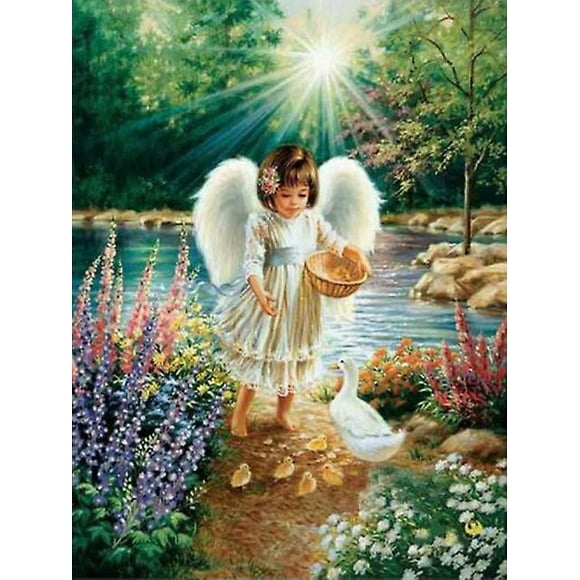Dww-30x40 Cm 5d Peinture Diamant Diy Complet,petit Ange Mignon Fille Dessin Anim Diy Diamond Strass Toile Point De Croix Painting Par Numro Pour Dcor