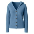 thumbnail image 5 of zaveiop Women's Casual Knitted Hooded Cardigan Solid Long Sleeve Button Down Loose 2025 Fall Sweater (Blue, M), 5 of 6