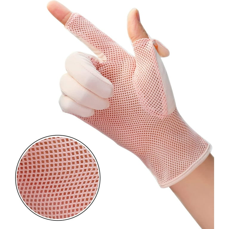 Women Summer UPF 50+ UV Sun Protection Gloves 2 Fingers Flip Mesh
