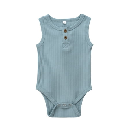 

wybzd Newborn Baby Boy Girl Sleeveless Button Knitted Romper Bodysuit One Piece Jumpsuit Summer Outfits Clothes Blue 18-24 Months