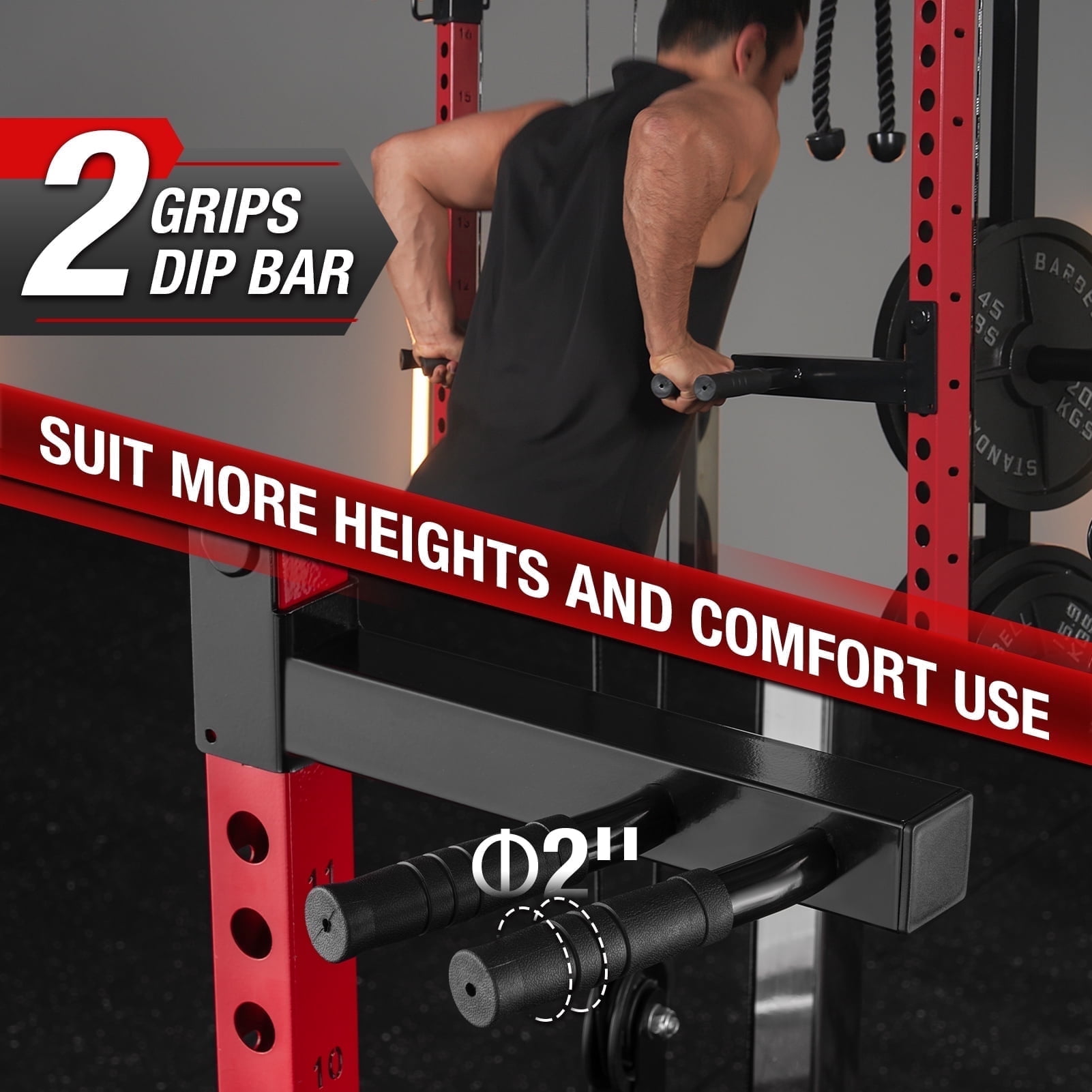 Mikolo Power Rack Cage, Weight Rack with Dual Pulley Cable Crossover Machine,Multi-Function Squat Rack with J Hooks,Dip Bars and Landmine for Home Gym