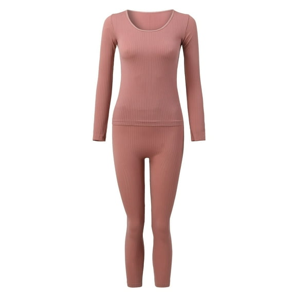 Women Elastic Thermal Inner Wear Thermal Underwear Warm Elastic Tops Pants Pink One Size