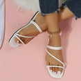 thumbnail image 5 of Anuirheih Women's Strappy Slide Sandals Rhinestone Open Toe Flat Sandals Slip On Casual Summer Beach Sandals(White), 5 of 5