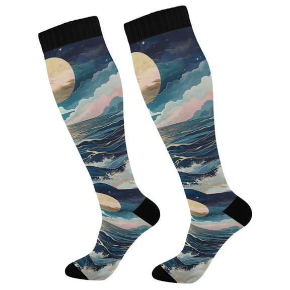 FORMRS Womens Knee High Socks Casual Long Thick Travel Daily Wear, 1 Pair, Rolling Waves