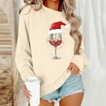thumbnail image 5 of Uootdi Christmas Long Sleeve Gift Sweatshirts for Women Crewneck Christmas Gnome Wine Glass Cute Santa Hat Xmas Tree Graphic T-S hirts, 5 of 6