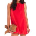 thumbnail image 3 of Mini Dress for Women Summer Sleeveless Keyhole Tie Back Tank Short Dress Crew Neck Sundress with Pockets Red L, 3 of 8