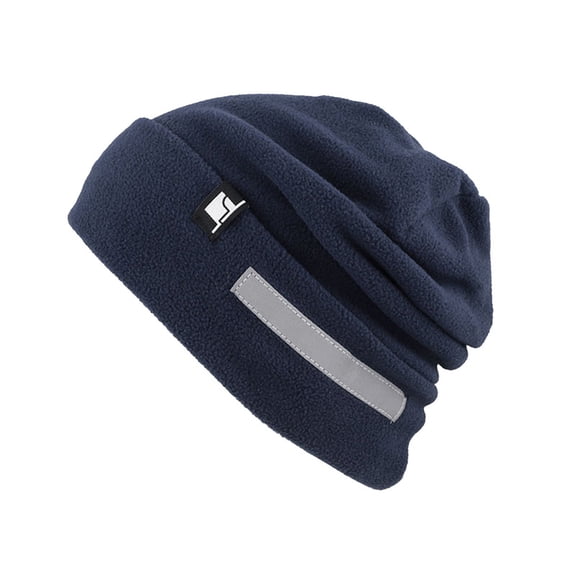 The Hat Depot Reflective Fleece Beanie Hat, Winter Knit Cap for Men & Women (Navy)