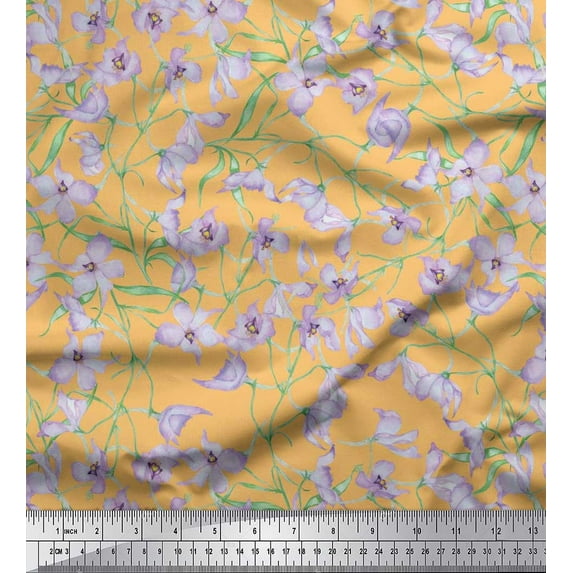 Soimoi Cotton Cambric Fabric Leaves & Wild Flower Floral Print Fabric by The Yard 42 Inch Wide