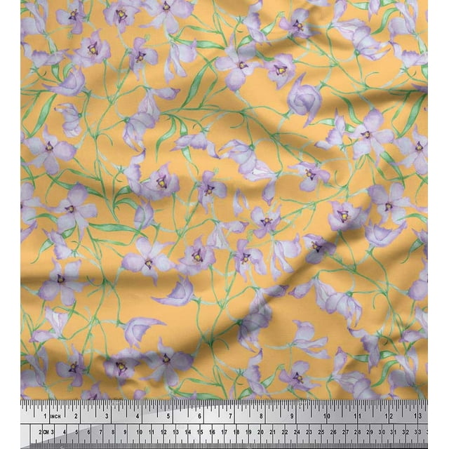 Soimoi Velvet Fabric Leaves & Wild Flower Floral Print Sewing Fabric Yard 58 Inch Wide