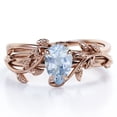 thumbnail image 1 of JeenMata Anillo Nupcial con Diseño de Hojas de Aguamarina en Forma de Lágrima de 1 Quilate con Engaste en Garras, Chapado en Oro Rosa de 18 K sobre Plata, 1 of 6