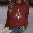 thumbnail image 4 of Merry Christmas Tree Sweatshirts for Women Graphic Crewneck Oversized Sweater Cotton Tops Printed Long Sleeve (X-Large, Wine), 4 of 6