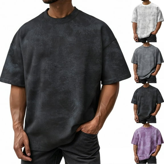 Zimjoy Big and Tall Shirts for Men Fashion Short Sleeve Oversized T-Shirts for Men Casual Loose Fit Clothes Crewneck Lightweight Tops, Black L