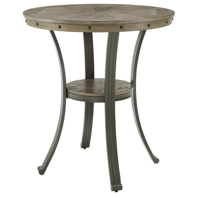 Pemberley Row Metal and MDF Pewter Pub Table Round Unique Inlay Pattern 36"x40" Unassembled