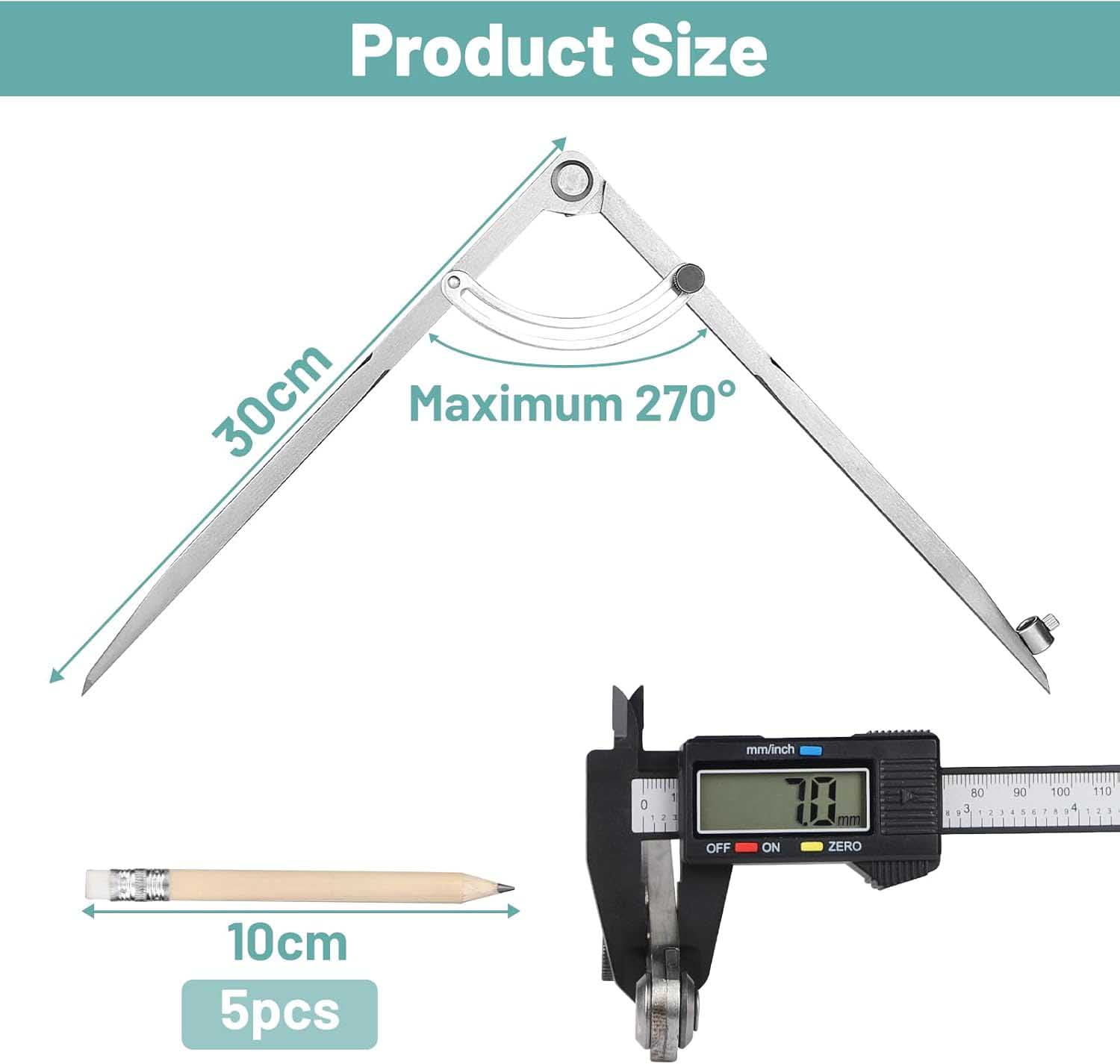 300mm Pointed Compass, Pencil Marking Compass with Pencil Holder for Drawing for Metalworking and Leather Craftin