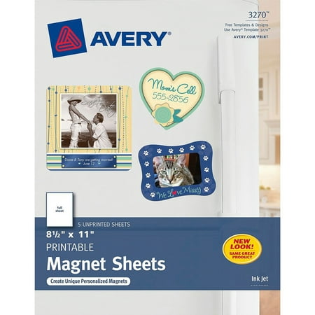 - Avery Printable Inkjet Magnet Sheets, 8 1/2 x 11, White, 5/Pack
