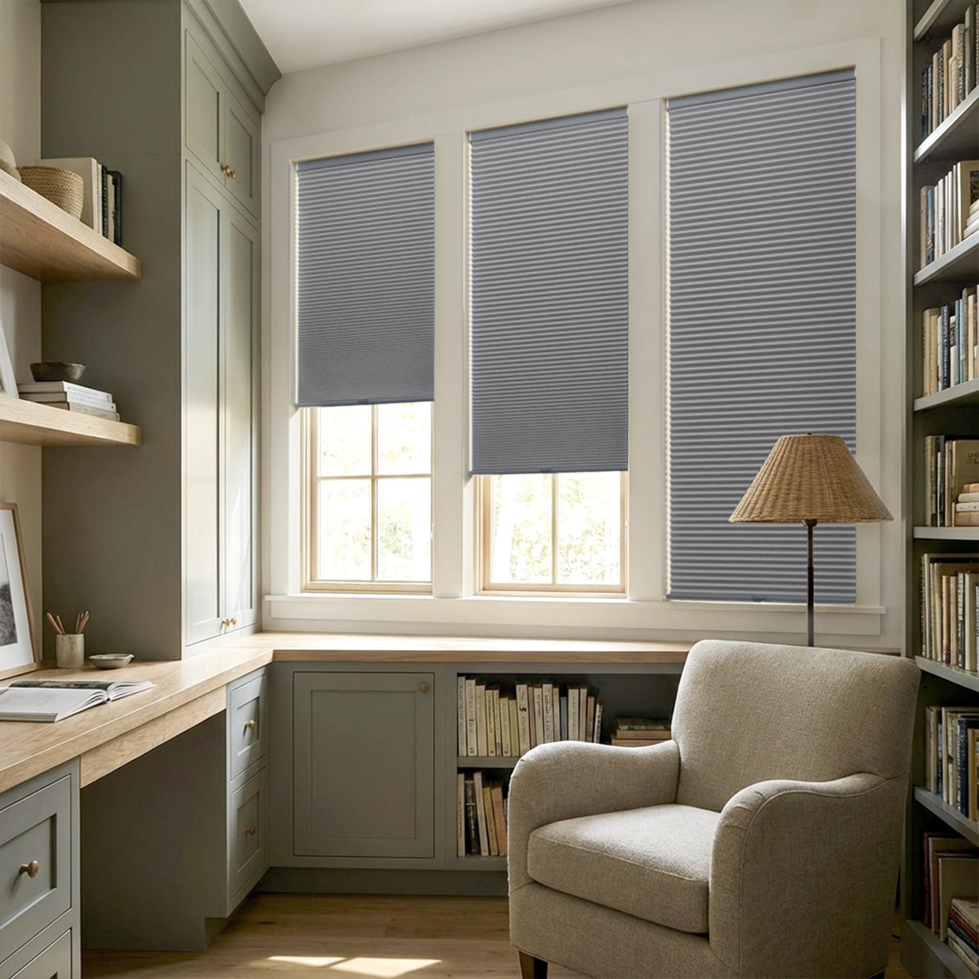 Cordless Cellular Shades  No Tools Drill Blackout Honeycomb Pleated Blinds For Windows 21'' W X 48'' H Dark Grey