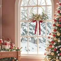 17 Inch Gold Metal Wreath - Wedding & Christmas Decor with Geometric Design, Rustproof Iron Wall Hanging for Door/Window/Mantel (Year-Round Use)