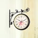 thumbnail image 5 of Reloj de pared de doble cara con soporte colgante, diseño de gallo, estilo vintage para jardín, para interior. Negro con rosa, 5 of 8